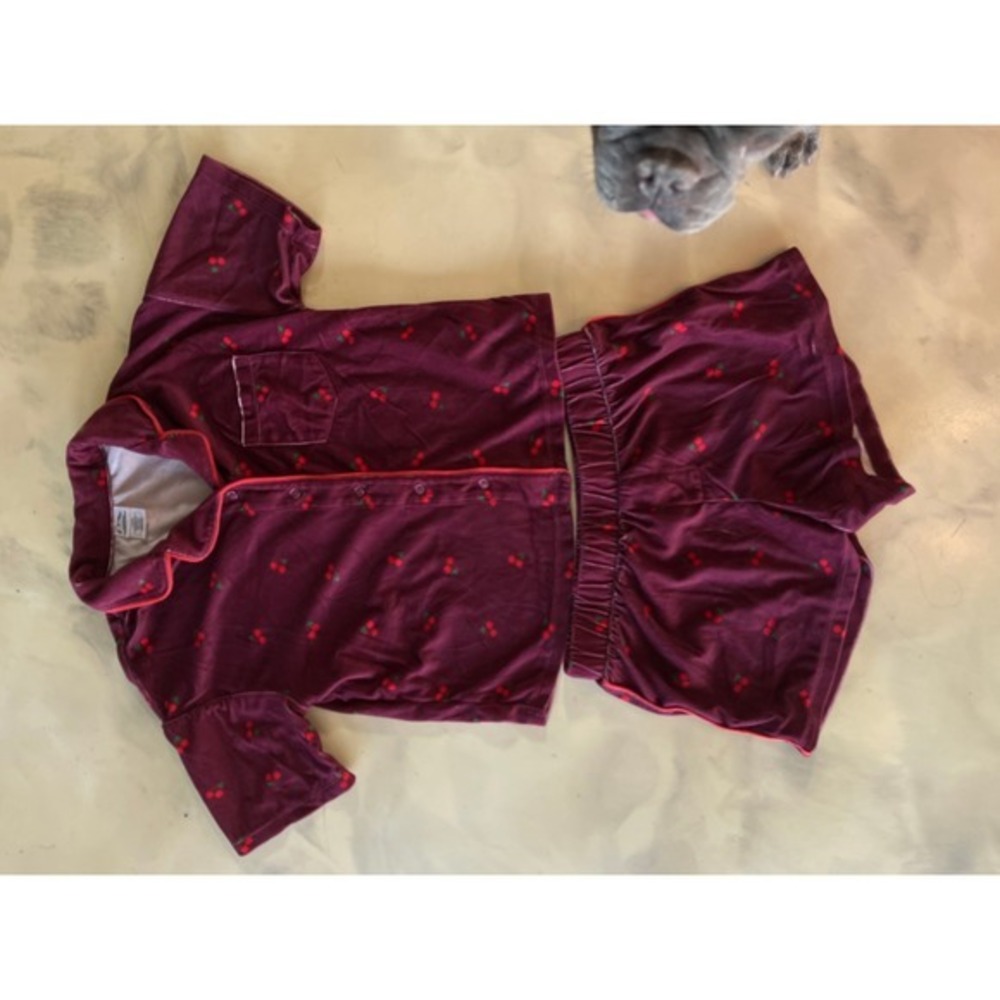 Art Class Kids Burgundy Cherry Print Velvet Pajama Set Short Sleeve Shorts L 10/